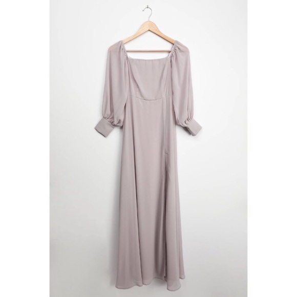 NWT LULU’S Off Shoulder Chiffon Maxi Dress in Pale Grey - Picture 5 of 10